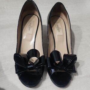 Valentino Black Patent Leather Bow Heels